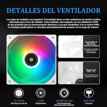 Imagen 5 de Thermalright Frozen Notte 360 WHITE ARGB V2 Refrigerador de Agua para CPU, con Radiador de 360mm y 3 Ventiladores de 120mm