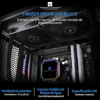 Imagen 2 de Thermalright Frozen Prism 240 Black Enfriador Líquido CPU AIO 240mm Negro con 2 Ventiladores PWM Serie TL-E12 para AMD AM4/AM5 Intel LGA 1150/1151/1155/1156/1200/1700/2011/2066