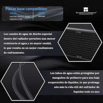 Imagen 3 de Thermalright Frozen Prism 240 Black Enfriador Líquido CPU AIO 240mm Negro con 2 Ventiladores PWM Serie TL-E12 para AMD AM4/AM5 Intel LGA 1150/1151/1155/1156/1200/1700/2011/2066