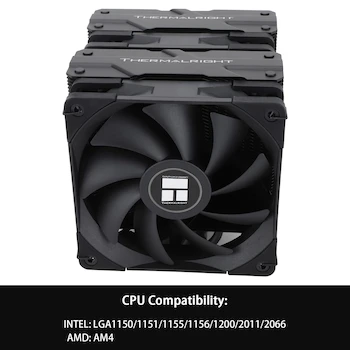 Imagen 3 de Thermalright Peerless Assassin 120 Black CPU Air Cooler, Dual Tower, 6 Heat Pipes, Dual 120mm TL-C12B PWM Fans, Aluminium Heatsink Cover, AGHP Technology