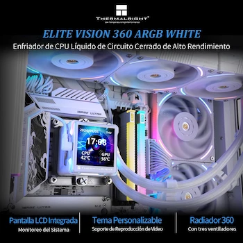 Imagen 2 de Thermalright Elite Vision 360 ARGB White AIO CPU Liquid Cooler 360mm con Pantalla IPS LCD 320x320 2.73" Magnética