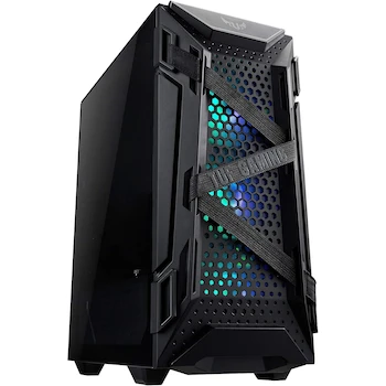 Imagen 1 de ASUS TUF Gaming GT301 Gabinete Mid-Tower ATX Negro con Panel Lateral Vidrio Templado, Panel Frontal Perforado Nido de Abeja, Ventilador ARGB 120mm Preinstalado y Soporte Radiador 360mm