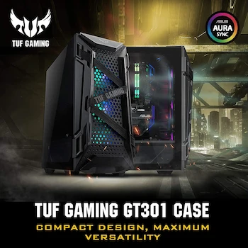 Imagen 5 de ASUS TUF Gaming GT301 Gabinete Mid-Tower ATX Negro con Panel Lateral Vidrio Templado, Panel Frontal Perforado Nido de Abeja, Ventilador ARGB 120mm Preinstalado y Soporte Radiador 360mm
