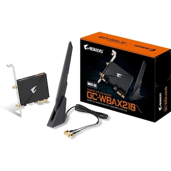 Imagen alusiva al producto GIGABYTE GC-WBAX210 Tarjeta de Expansión Inalámbrica PCIe WiFi 6E Tri-Band 802.11ax 2x2 Bluetooth 5.2 con Antena de Alta Ganancia