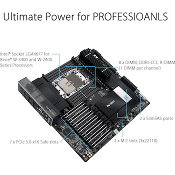 Imagen 2 de ASUS Pro WS W790 Sage SE Intel LGA 4677 CEB Placa Base, Color Negro, Modelo W790 Sage SE, Serie Pro WS, Tamaño 305 x 267 mm, ASIN B0BZGGW2JP