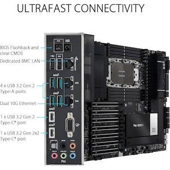 Imagen 5 de ASUS Pro WS W790 Sage SE Intel LGA 4677 CEB Placa Base, Color Negro, Modelo W790 Sage SE, Serie Pro WS, Tamaño 305 x 267 mm, ASIN B0BZGGW2JP