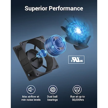 Imagen 3 de DEWENWILS 2 Pack Ventilador Axial AC 120mm 120V Impermeable 90 CFM para Refrigerador, Compresor, Computadora, Generador, Chimenea, Mesa Hockey Aire, Clóset AV - Negro