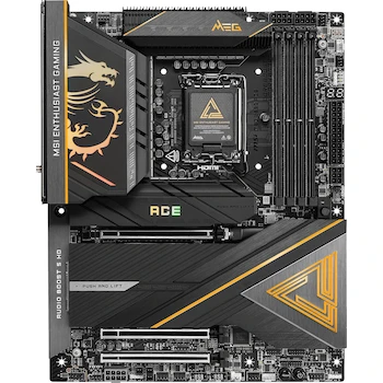 Imagen 2 de MSI MEG Z890 Ace - Placa Base ATX para Juegos, Serie MEG, Modelo Z890 Ace, Socket LGA 1851, Chipset Intel Z890, Color Negro Oscuro con Detalles en Dorado Pálido, Tamaño 305 x 244 mm