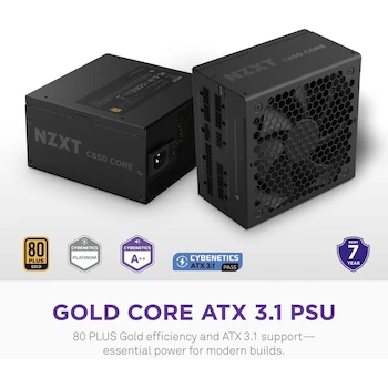 Imagen 2 de NZXT C850 Gold Core - Fuente de alimentación ATX 3.1 de 850 W - 80 Plus Gold - Cybenetics Platinum - Totalmente Modular - PCIe 5.1 600W 12V-2x6 - Negro