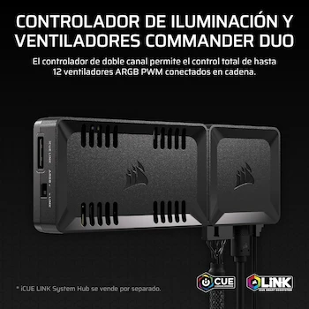 Imagen 2 de CORSAIR COMMANDER DUO iCUE LINK RGB Controlador del Ventilador y de Iluminación Híbrido ARGB PWM, para 12 Ventiladores, Color Negro, Modelo CL-9011141-WW, Dimensiones 3.62 x 2.08 x 0.74 pulgadas, Peso 1.86 onzas, ASIN B0FJ2TTTQ5