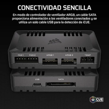 Imagen 4 de CORSAIR COMMANDER DUO iCUE LINK RGB Controlador del Ventilador y de Iluminación Híbrido ARGB PWM, para 12 Ventiladores, Color Negro, Modelo CL-9011141-WW, Dimensiones 3.62 x 2.08 x 0.74 pulgadas, Peso 1.86 onzas, ASIN B0FJ2TTTQ5