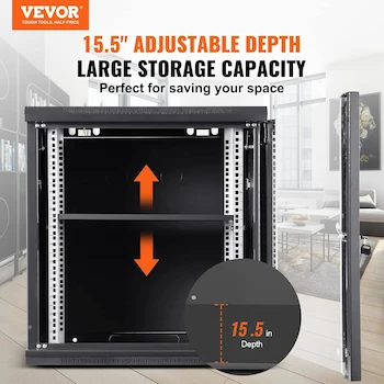 Imagen 2 de VEVOR Gabinete de Servidor de Red de Montaje en Pared o Piso de 9U, Color Negro, Modelo W26409, Profundidad 15.5 Pulgadas, Dimensiones 19.7 x 17.7 x 23.6 Pulgadas (500 x 450 x 600 mm), Capacidad Máxima de Carga 200 Libras