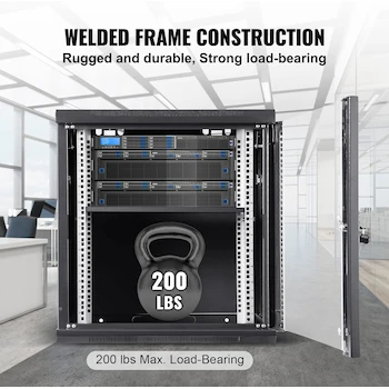 Imagen 4 de VEVOR Gabinete de Servidor de Red de Montaje en Pared o Piso de 9U, Color Negro, Modelo W26409, Profundidad 15.5 Pulgadas, Dimensiones 19.7 x 17.7 x 23.6 Pulgadas (500 x 450 x 600 mm), Capacidad Máxima de Carga 200 Libras