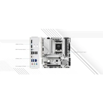 Imagen 4 de Placa base ASRock B650M-HDV M.2 Blanca Micro-ATX AM5, compatible con AMD Ryzen 9000, 8000 y 7000 Series, Socket AM5, DDR5 8200+(OC), Dual M.2 (Gen5/Gen4), PCIe 5.0 x16, USB 3.2 Type-C, LAN 2.5G, Peso 2.6 libras, Altura 9.6 pulgadas
