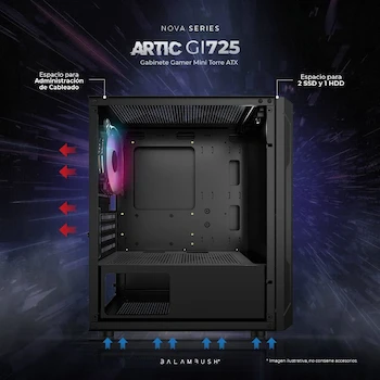Imagen 4 de Gabinete Gamer Balam Rush Artic GI725 Mini Torre Micro ATX Mini ITX Panel Cristal Templado Metal Negro BR-936118