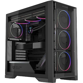 Imagen de referencia para Balam Rush Gabinete Gamer Carbono Polar Twin Mate 9900 Media Torre Max MB ATX GPU 420mm USB 2.0/3.0/Tipo C 3.1 5 Ventiladores Integrados ARGB Panel Izq Cristal Templado Panel Frontal Intercambiable Malla/Cristal Negro BR-941457