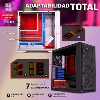 Imagen 3 de Balam Rush Gabinete Gamer Carbono Polar Twin Mate 9900 Media Torre Max MB ATX GPU 420mm USB 2.0/3.0/Tipo C 3.1 5 Ventiladores Integrados ARGB Panel Izq Cristal Templado Panel Frontal Intercambiable Malla/Cristal Negro BR-941457
