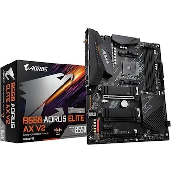 Imagen de referencia para Tarjeta Madre Gigabyte B550 AORUS Elite AX V2, Serie AORUS, Chipset AMD B550, Socket AM4, Formato ATX, Color Negro, Dimensiones 30.5cm x 24.4cm