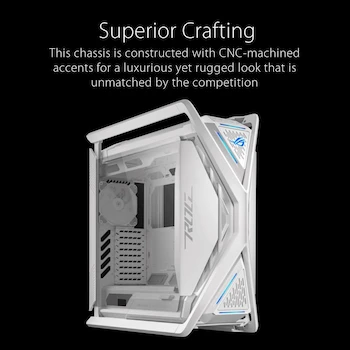Imagen 2 de ASUS ROG Hyperion GR701 Blanca Full-Tower E-ATX Gabinete para Ordenador, Dimensiones 268x639x659 mm, Compatible con Motherboards E-ATX (12"x10.9"), ATX, Micro-ATX, Mini-ITX, 9 Ranuras de Expansión + 3 Verticales, 5 Bahías de 2.5", 2 Bahías Combo 2.5"/3.5"