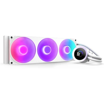 Imagen de referencia para NZXT Kraken Plus 360 RGB Blanco - Enfriador líquido de CPU AIO - Radiador de 360 mm (401 x 120 x 27 mm) - Ventilador de fotograma único de núcleo RGB F360 - LCD cuadrado de 1,54" - AMD® AM5, AM4 - Intel® LGA 1851, 1700, 1200, 115X - Modelo RL-KR360-W2