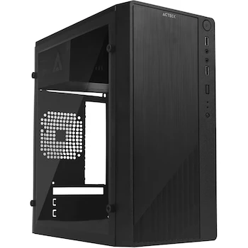 Imagen de referencia para Acteck Gabinete KIOTO GC220 Essential Series Micro Tower Compacto Negro con Fuente de Poder 500W Ventana Lateral Acrílica Soporte Micro ATX y Mini ITX Dimensiones 15.5x35x30 cm Modelo AC-933063