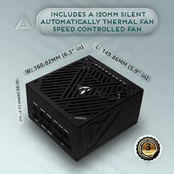 Imagen 5 de Apevia ATX-SL1000W Soul Series 1000W Fuente de Alimentación Totalmente Modular ATX, Color Negro con Recubrimiento Sandblasted, Ventilador Negro de 140mm, Dimensiones 160mm x 150mm x 85mm