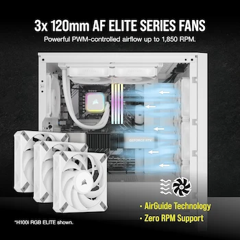 Imagen 4 de Corsair iCUE H150i RGB Elite Refrigerador Líquido para CPU - 360mm AIO - Tres Ventiladores AF120 Elite PWM de 120mm - Zócalos Intel LGA 1700, 1200, 2066, AMD AM5 y AM4 - Blanco