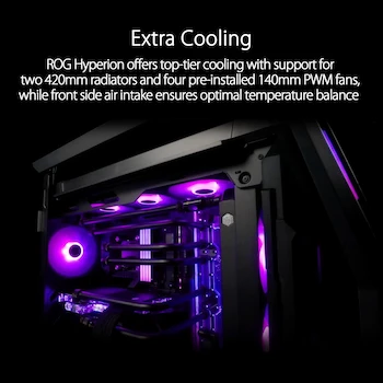Imagen 3 de ASUS ROG Hyperion GR701 - Gabinete Gamer Full Tower E-ATX Negro con Paneles de Vidrio Templado Duales, Soporte Radiador 420mm, 4 Ventiladores PWM Preinstalados