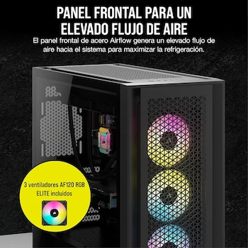 Imagen 4 de Corsair Semitorre iCUE 5000D RGB Airflow Mid-Tower ATX, 3 Ventiladores AF120 RGB Elite, Controlador iCUE Lighting Node Pro, Diseño Alto Flujo de Aire - Negro