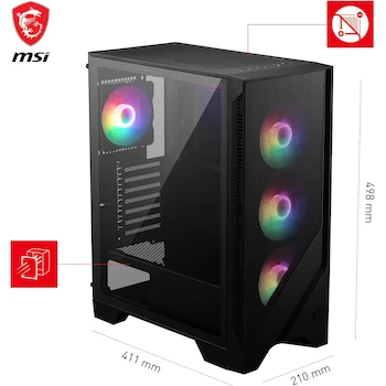 Imagen 5 de Gabinete MSI MAG Forge 120A Airflow con Ventana de Vidrio Templado, Color Negro, Midi-Tower, ATX/Micro-ATX/Mini-ITX, USB 3.2 Gen 1, Sin Fuente, 6 Ventiladores ARGB de 120mm Instalados, Dimensiones 411.6x210x498mm
