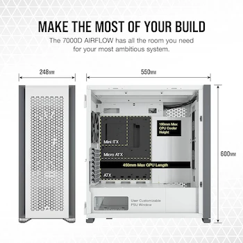 Imagen 5 de Corsair 7000D AIRFLOW Chasis para PC ATX Full-Tower Blanco (Modelo B09444VWX2)