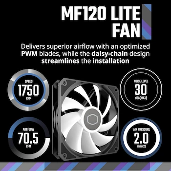 Imagen 3 de Cooler Master 240 Core II Black AIO CPU Liquid Cooler, R9|U7|i7, bomba G9R de doble cámara, Infinity Mirror aRGB, radiador de 240 mm, ventilador PWM de 120 mm, plataforma AMD Ryzen AM5|4, MLW-D24M-A18PA-R1