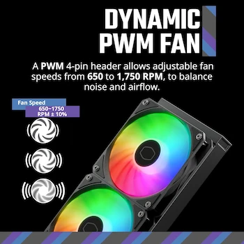 Imagen 4 de Cooler Master 240 Core II Black AIO CPU Liquid Cooler, R9|U7|i7, bomba G9R de doble cámara, Infinity Mirror aRGB, radiador de 240 mm, ventilador PWM de 120 mm, plataforma AMD Ryzen AM5|4, MLW-D24M-A18PA-R1