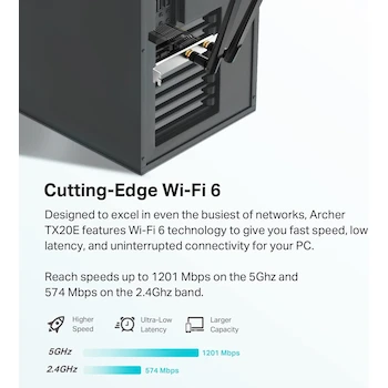 Imagen 2 de TP-Link Archer TX20E AX1800 Dual Band PCIe WiFi Card for Desktop PC, Color Black, Model Archer TX20E, Series Archer, Dimensions 120.8 x 78.5 x 20.9 mm, ASIN B0BZJQ3WNT