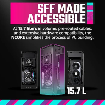 Imagen 3 de Cooler Master NCORE 100 MAX NR100-MNNN85-SL0 Bronze Anodized Aluminum Mini-ITX SFF Mini Tower Case with 120mm AIO and 850W SFX Gold ATX 3.0 PSU, Vertical GPU Mount, 4 GPU Slots, PCIe 4.0 Riser, USB Type C, Dimensions 155-172 x 212 x 481 mm, 15.7L