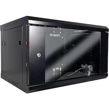 Imagen alusiva al producto Enson Gabinete de Pared ENS-RKGB6UD 6U Rack 19" Puerta Frontal de Cristal Negro para Ensamblar