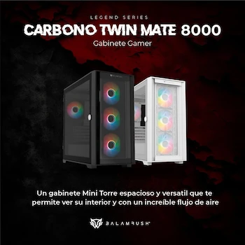 Imagen 2 de Gabinete Gamer Balam Rush Legend Series Carbono Twin Mate 8000 Mini Torre M-ATX Mini-ITX Blanco BR-938785 Dimensiones 450x210x455mm