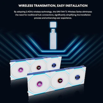 Imagen 3 de Lian Li UNI Fan TL LCD Wireless 120mm Triple Pack Blanco - 3 Ventiladores ARGB con Pantalla LCD 1.6" Inalámbricos 2.4 GHz Espejo Infinito Daisy Chain (12TLLCD1W3W)