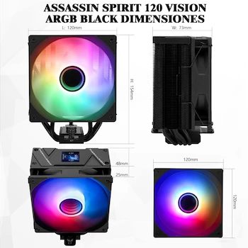 Imagen 5 de Thermalright Assassin Spirit 120 Vision ARGB Enfriador de CPU Negro con Pantalla de Visualización de 1.54 Pulgadas y Resolución 240x240 para Sockets AM4/AM5/LGA1851/115X