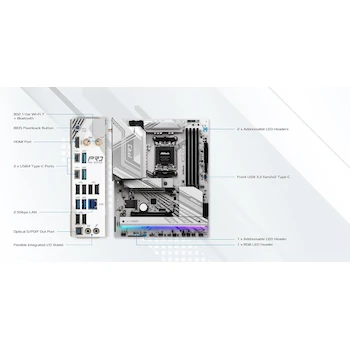 Imagen 4 de ASRock X870 Pro RS WiFi Blanca y Plateada con Acentos Negros AMD Ryzen 9000/8000/7000 Series Socket AM5 Chipset X870 ATX Placa Base DDR5 hasta 256GB con 4 Puertos SATA3 y 3 Slots M.2 Tamaño 30.5x24.4 cm