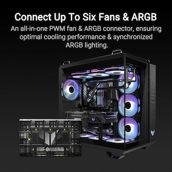Imagen 2 de ASUS TUF Gaming ARGB PWM Hub de Ventilador, Modelo B0DM72FZYS, Serie TUF Gaming, Color Negro, Capacidad para 6 Ventiladores, Tamaño 115 x 69 x 17.7 mm, Peso 81.5 g