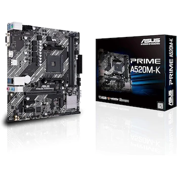 Imagen alusiva al producto ASUS Prime A520M-K Tarjeta Madre AMD A520 Socket AM4 Micro ATX para Procesadores Ryzen Serie Prime