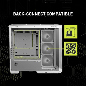 Imagen 4 de MSI MAG PANO M100R PZ White Micro-ATX Tower Gabinete PC Serie MAG Blanco con Soporte Placa Base Back-Connect