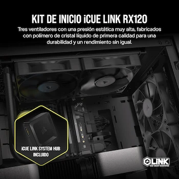 Imagen 2 de CORSAIR iCUE Link RX120 (CO-9051010-WW) - Ventiladores PWM de 120 mm con iCUE Link System Hub - Paquete Triple - Negro