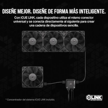 Imagen 3 de CORSAIR iCUE Link RX120 (CO-9051010-WW) - Ventiladores PWM de 120 mm con iCUE Link System Hub - Paquete Triple - Negro