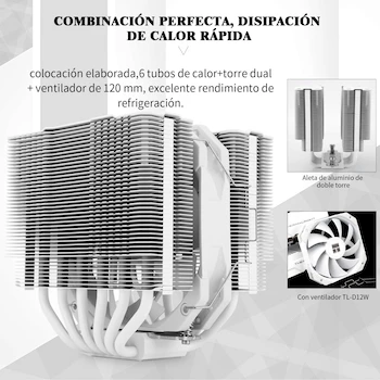 Imagen 4 de Thermalright Peerless Assassin 120 MINI Enfriador de Aire CPU Dual Tower Blanco, Modelo con Ventiladores TL-D12W, Serie Peerless Assassin, Tamaño Compacto 135mm Altura