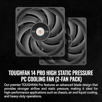 Imagen 2 de Thermaltake TOUGHFAN 14 Pro Ventilador de Alta Presión Estática 140 mm Negro PWM (Paquete de 2) CL-F160-PL14BL-A
