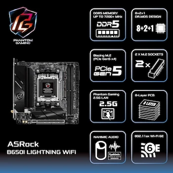 Imagen 4 de ASRock B650I Lightning WiFi Placa Madre Mini-ITX Socket AM5 AMD B650 DDR5 Negro
