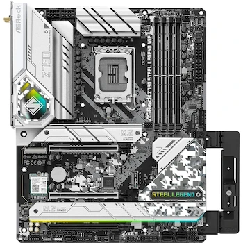 Imagen 2 de Tarjeta Madre ASRock Z790 Steel Legend WiFi, Serie Steel Legend, Chipset Intel Z790, Socket LGA1700, Formato ATX, WiFi 6E, hasta 192GB DDR5, Diseño Camuflaje Blanco Plateado y Negro, Dimensiones 305x244mm