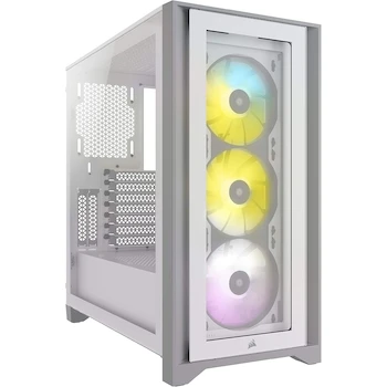 Imagen de referencia para Corsair iCUE 4000X RGB Chasis ATX Semitorre con Cristal Templado - Paneles Frontal y Lateral de Cristal Templado - Tres Ventiladores RGB de 120 mm Incluidos - Modelo CC-9011205-WW - Color Blanco